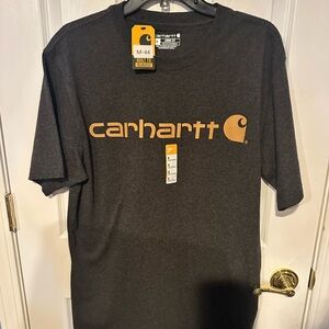 Carhartt Men's Dark Gray T-Shirt with Orange Logo